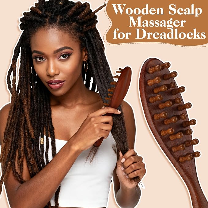 ProSuites 3 Pack Wooden Scalp Massager Tool, Long Handle Head Massage Scalp Loc Brush for Dreads, Multifunctional Hair Massager Tool for Men & Women