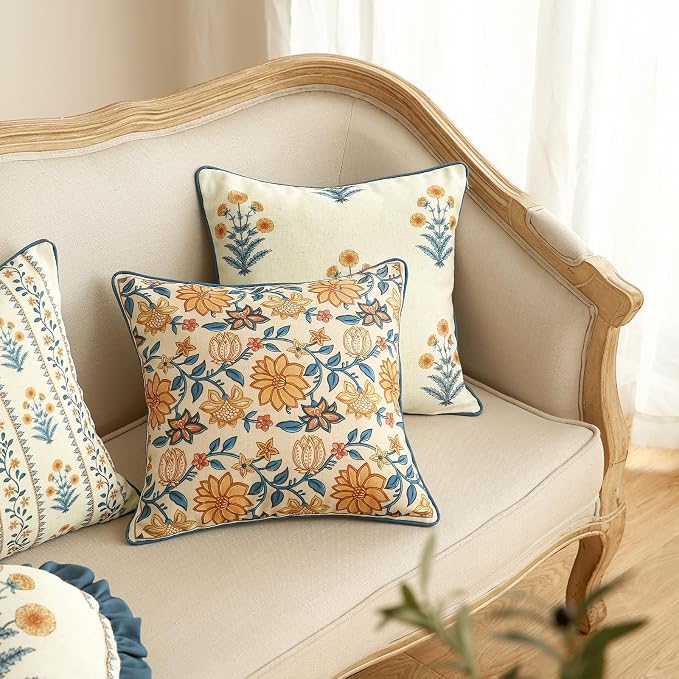 Linen Square Throw Pillow Cover,Set of 2,20"x12"-Estevan B | Designer French Elegant Pillow Cover,Concealed Zipper Design,Sofa,Bedroom,Living Room,Lounge Chairs,All Season Home Decor