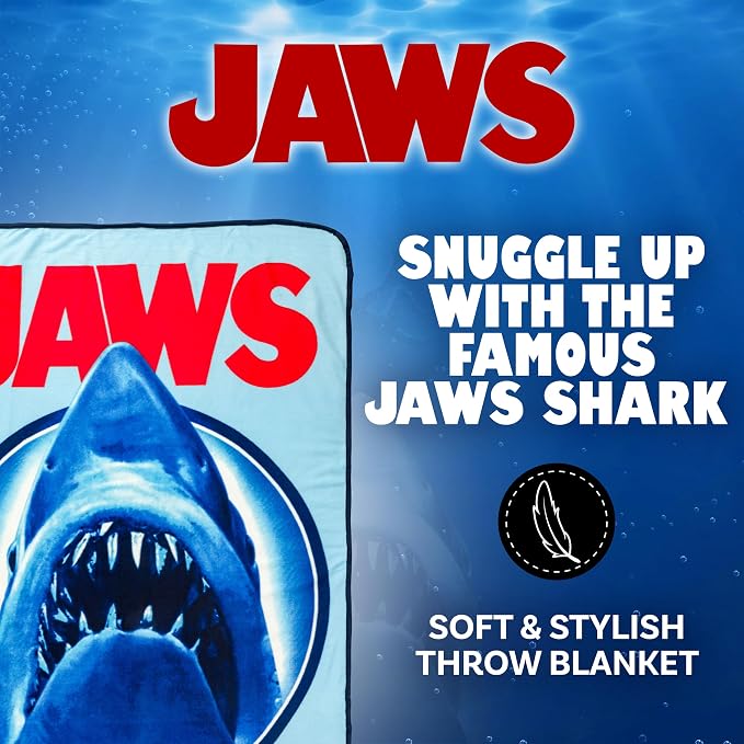 Silver Buffalo Jaws Need a Bigger Boat, Fleece Throw Blanket, 45x60in | Soft and Cozy, 180 GSM