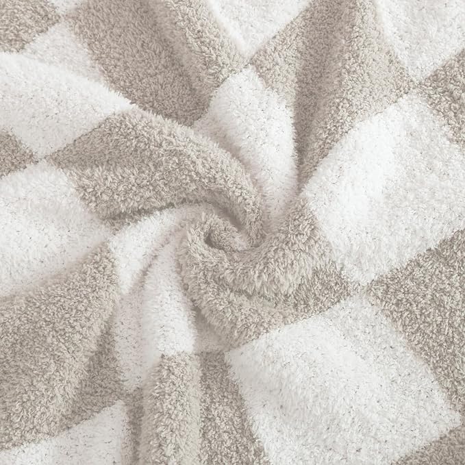 Soft Checkered Throw Blanket for Couch-Cozy Warm Knitted Blankets | Lightweight Fluffy Decor for Boys & Girls, Sofa, Chair, Bed, 30x40in,Taupe