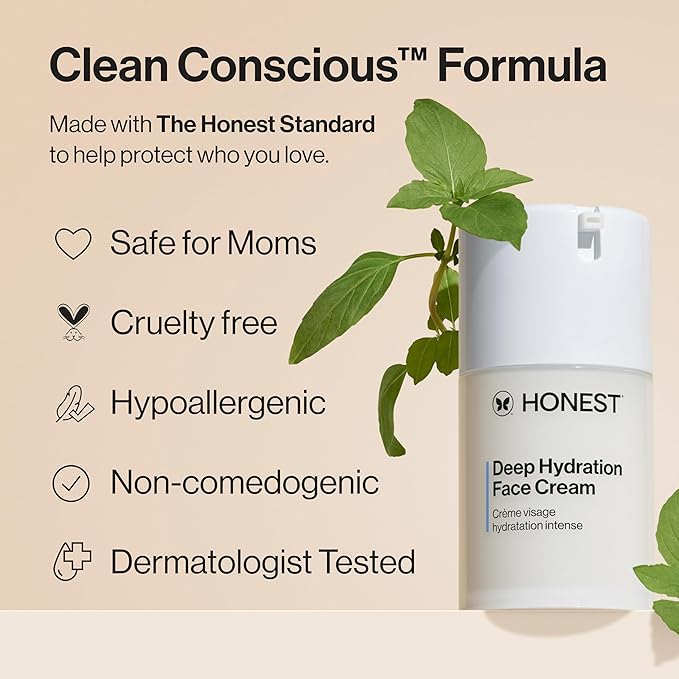 Honest Beauty Deep Hydration Face Cream for Dry Skin, Hydrates and Supports Natural Moisture Barrier, Hypoallergenic, Gentle Sensitive, 1.7 fl oz