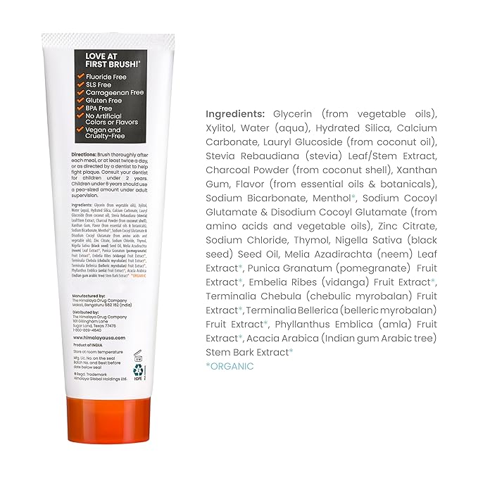 Himalaya Botanique Whitening Antiplaque Toothpaste with Charcoal + Black Seed Oil, Fluoride Free, for Whiter Teeth, 4 oz, 2 Pack…