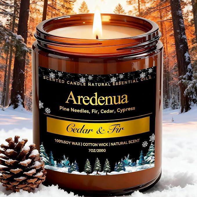 Cedar & Fir Scented Candle | 7oz Soy Candles for Home Scented with 50H Burn - Evergreen Pine Candle for Home | Aromatherapy Gifts for Women Men