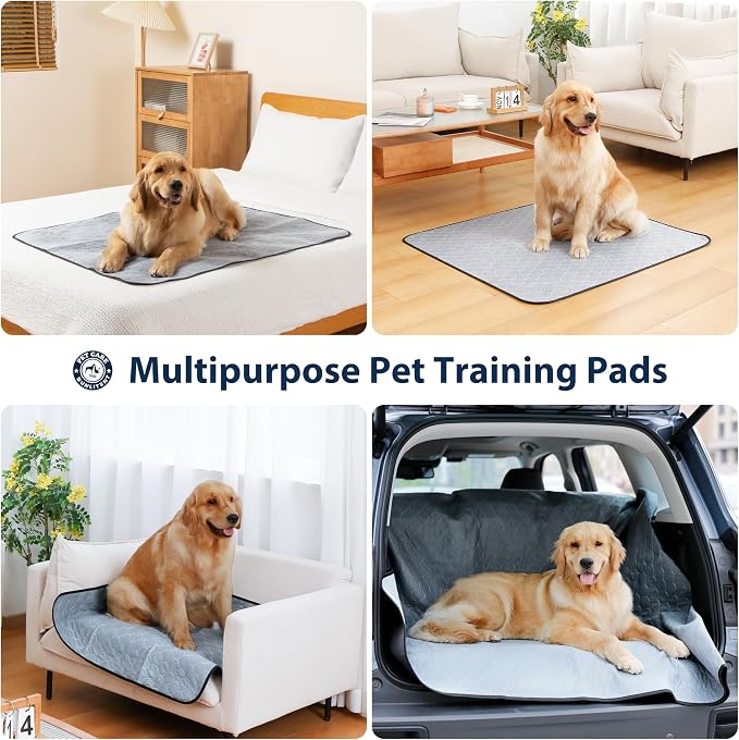 Washable Pee Pads for Dogs, Reusable Puppy Pads 36x72, 3 Pack, White Grey | Reusable, Fast Absorbent, Waterproof, Non-Slip, For Whelping, Training, Incontinence & Potty, For Dog Playpen, Crate, Car