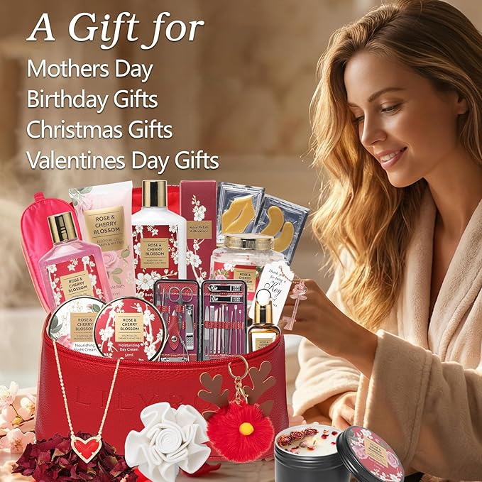 36Pcs Mothers Day Gifts for Mom - Rose Bath and Body Gift Set, Spa Gift Set for Women, Beauty Care Kit | Gift for Women Christmas, Birthday, Valentines Day Gifts for Her Wife Perfect for Travel