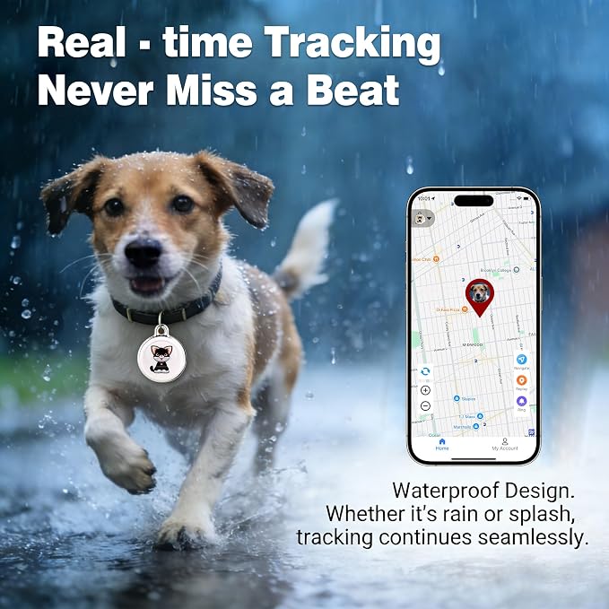GPS Tracker for Dogs Mini Easy-to-Use Cat GPS Tracker | Waterproof and Drop-Proof Real-Time with Battery Life of 365 Days No Subscription Required for Android and iOS