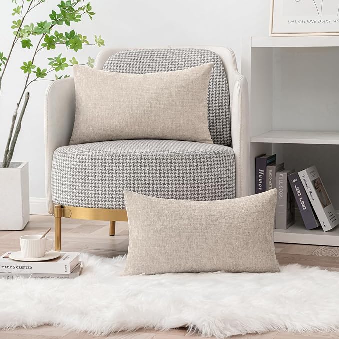 MIULEE Soft Chenille Lumbar Throw Pillow Covers Light Brown 12x20 Inch | Pack of 2, Modern Decor, Classic Decorative Pillows, Solid Dyed Cases, Boho Couch Cushion Covers for Sofa Bed Living Room