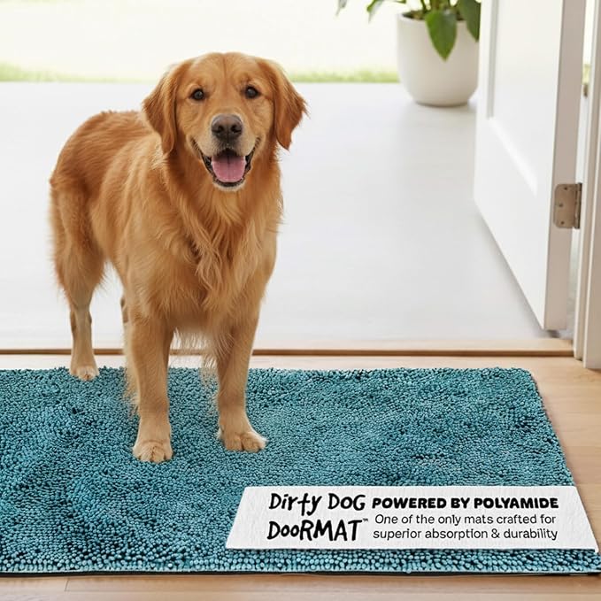 Dog Gone Smart Dirty Dog Doormat - Super Absorbent Polyamide Rug Pulls in Moisture & Dirt - Fast Drying for Clean Floors, Non-Slip, Machine Washable Mat for Muddy Paws - Pacific Blue, 35 x 26 Inches