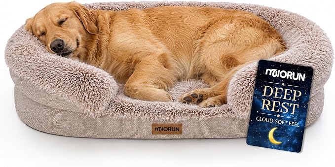 Fluffy Orthopedic Dog Beds Large Sized Dog, 43" Bolster Sofa Bed | Soft plush faux fur,lowered entry,washable cover,waterproof liner,claming dog couch for x-large dogs,supportive bolster