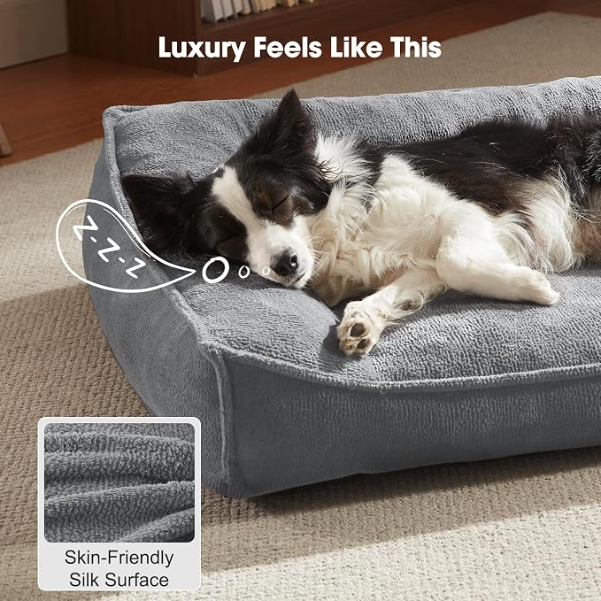 FURTIME XL Orthopedic Dog Bed Large Sized Dog, Extra Washable Dog Couch 42" | Supportive Thick Pet Sofa, Ergonomic Slant Dog Beds with Removable Cover, Ultra Soft Surface & Non-Slip Bottom, Light Grey