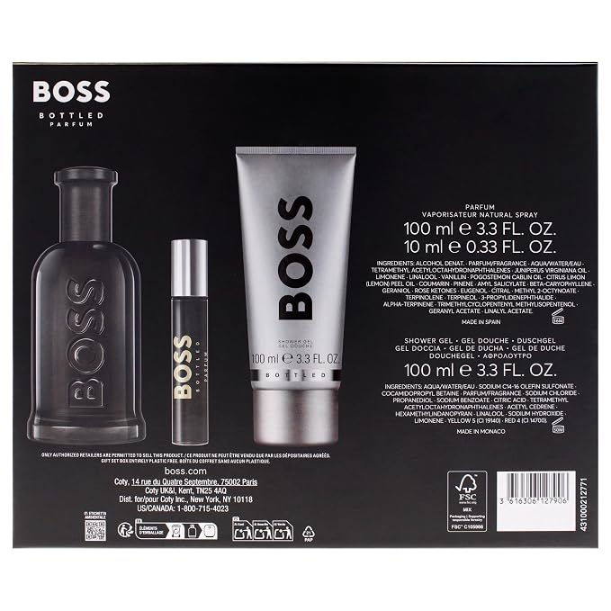 Hugo Boss/ Boss Bottled No. 6 for Men - 3 Pc Gift Set 3.3oz Parfum Spray, 0.33oz Parfum Spray (Mini), 3.3oz Shower Gel