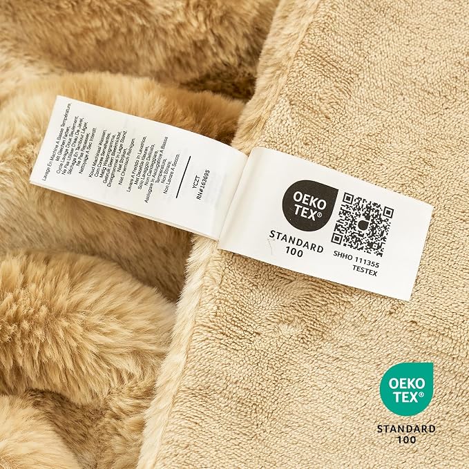 Cozy Bliss Deluxe Striped Rabbit Faux Fur Throw Blanket, 60"x80" | Soft Fluffy Warm Plush Blanket for Winter, Modern Homr Decor,