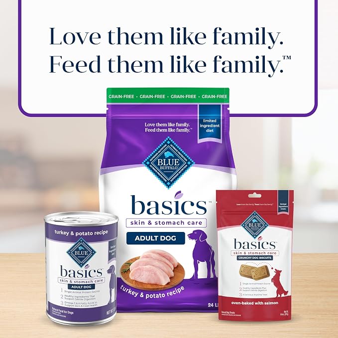 Blue Buffalo Basics Turkey Adult Grain-Free Dry Dog Food, 24 lb | Skin & Stomach Care, Real Turkey #1 Ingredient, Limited Ingredient Diet, Antioxidant-Rich LifeSource Bits, Skin & Coat Health