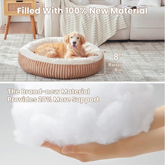 36 inches Calming Donut Dog Bed for Large Dogs,Mocha | Round Pet Bed with Removable&Washable Cover,Milk Plush Faux Fur, Fits Pets up to 80 lbs