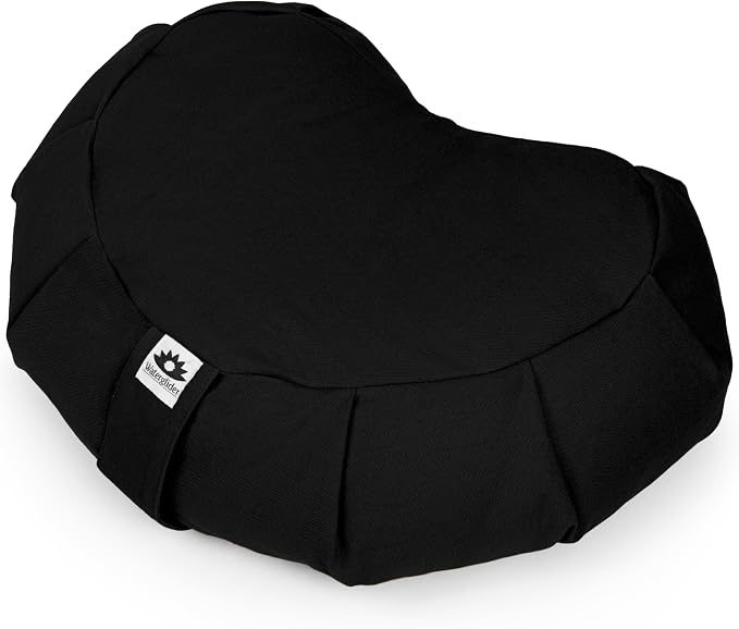 Meditation Cushion (Black) Crescent, Buckwheat Husk Filled, Floor Pillow or Cushions, Yoga Seat, Zafu, Made in The USA