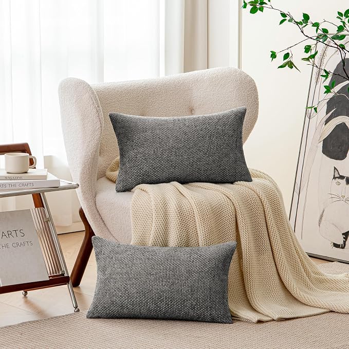 a moment Dark Gray Chenille Throw Pillow Covers 12x20 Inch Pack of 2 Modern Decorative Throw Pillow Covers Farmhouse Cross Covers Home Decor for Sofa Bedroom Living Room