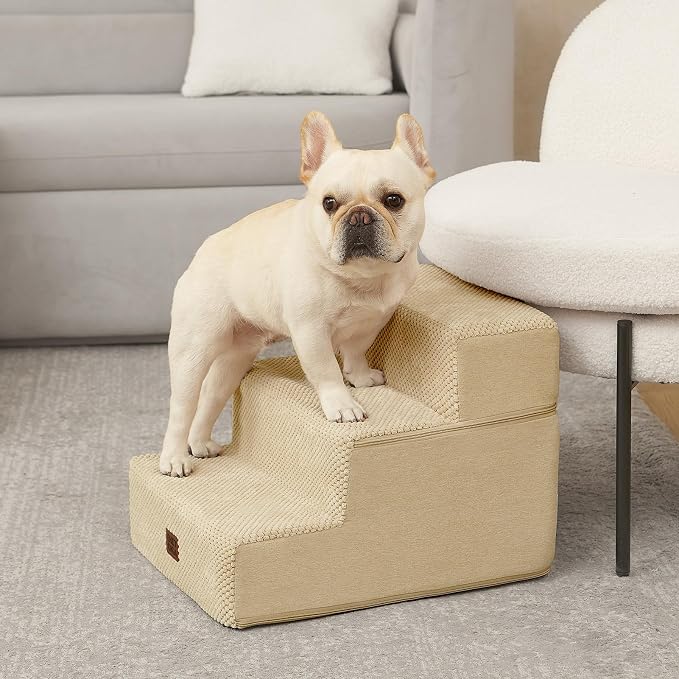 EHEYCIGA Dog Stairs for Small Dogs 13.5" H, 3-Step Dog Steps for Cats, Graige