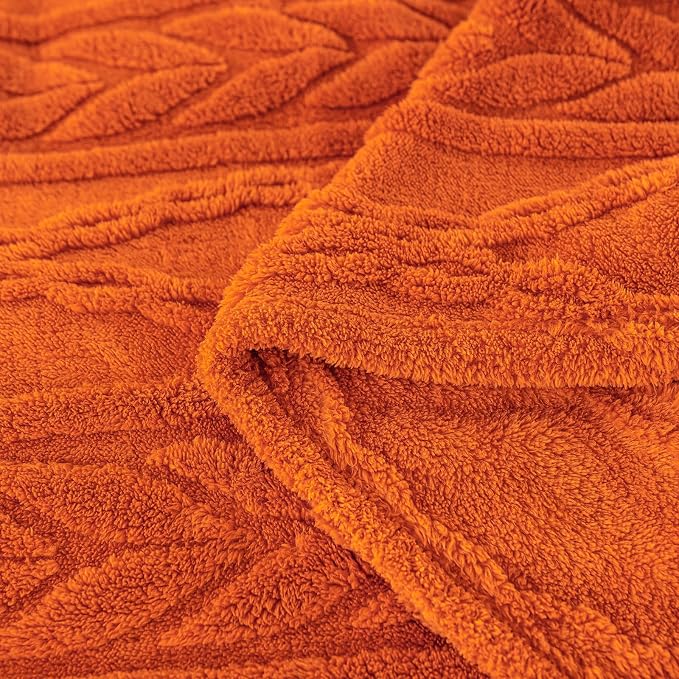 YUSOKI Sherpa Fleece Large Throw Blanket, Burnt Orange, 50"x65" | 3D Stylish Design,320GSM, Non-Shedding, Lightweight for All Season Use, stays fluffy after repeated washes, Perfect Gifts
