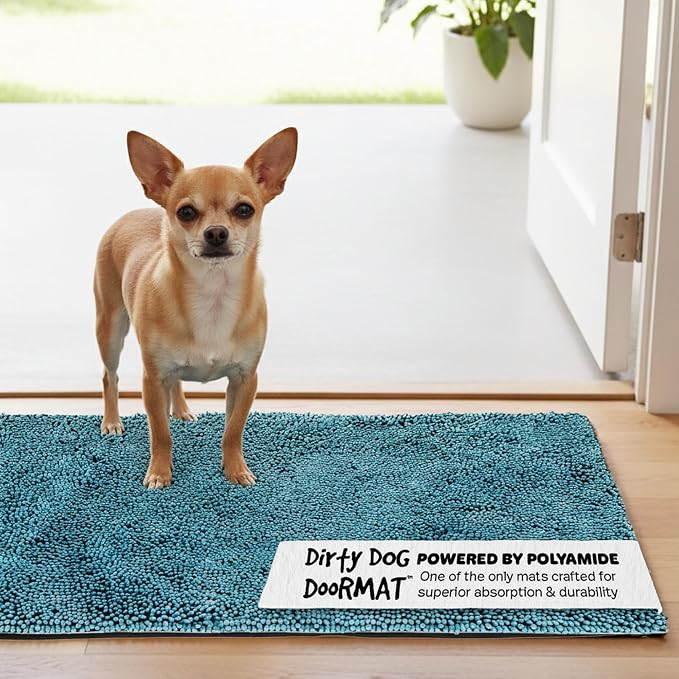 Dog Gone Smart Dirty Dog Doormat - Super Absorbent Polyamide Rug Pulls in Moisture & Dirt - Fast Drying for Clean Floors, Non-Slip, Machine Washable Mat for Muddy Paws - Pacific Blue, 23 x 16 Inches