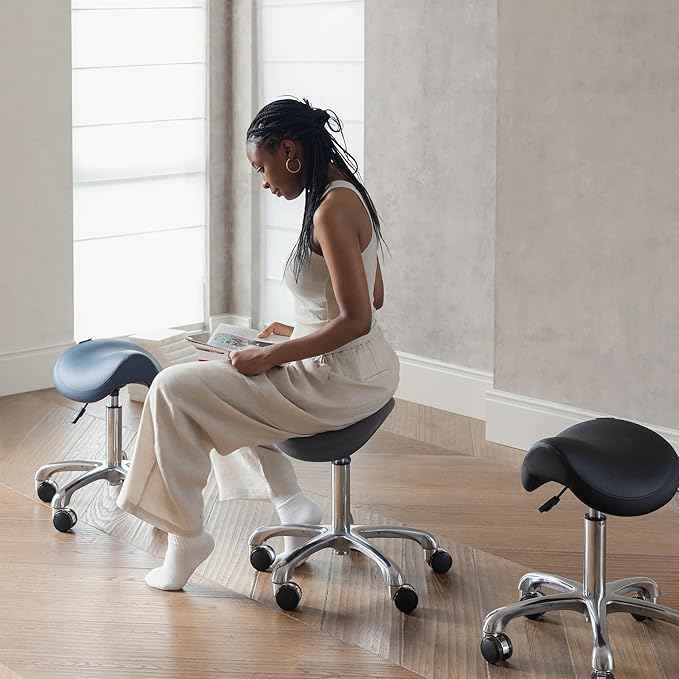 Ergonomic Saddle Stool Adjustable Pneumatic Swivel Rolling Saddle Seat Stool with Wheels for Medical Hygienic SPA Massage Salon Home and Office 506 Haku