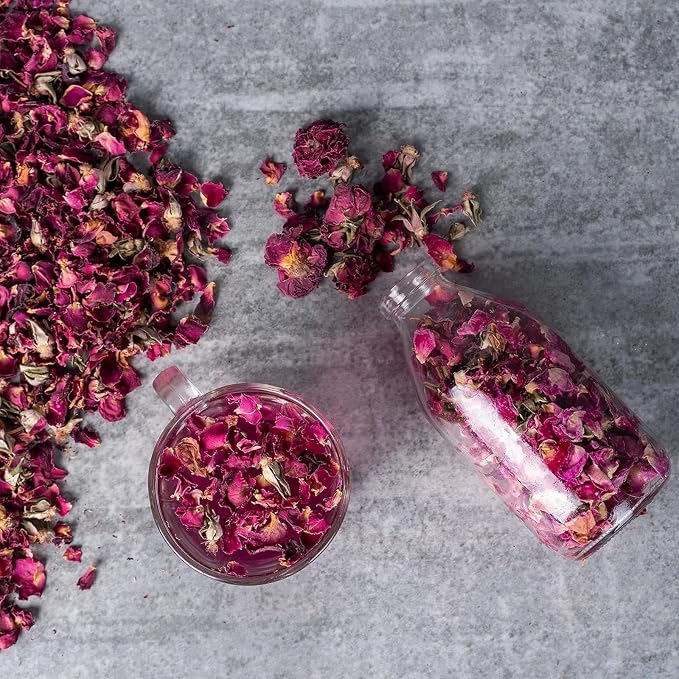 Cure With Pure Dried Rose Buds & Dried Rose Petals 1LB Edible Rosebuds & Dried Roses For Tea, Baking, Relaxing Bath, Rose Water, & Potpourri Handpicked, Preservative Free Edible Dry Rose Petals