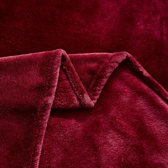 TASTHROW Large Flannel Fleece Throw Blanket, 60×80 Inch - Burgundy | Cozy Lightweight Thick Blanket - All Seasons Suitable for Women, Men and Kids