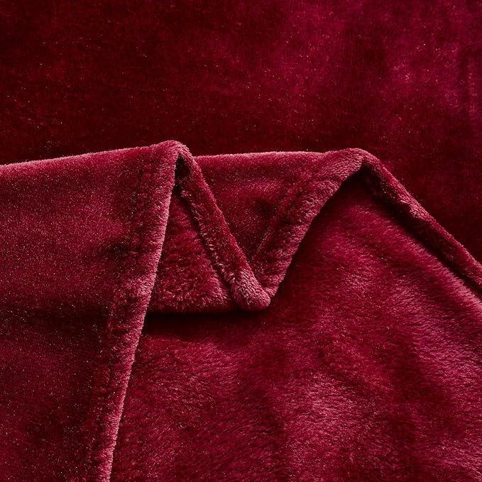 TASTHROW Large Flannel Fleece Throw Blanket, 50×70 Inch - Burgundy | Cozy Lightweight Thick Blanket - All Seasons Suitable for Women, Men and Kids