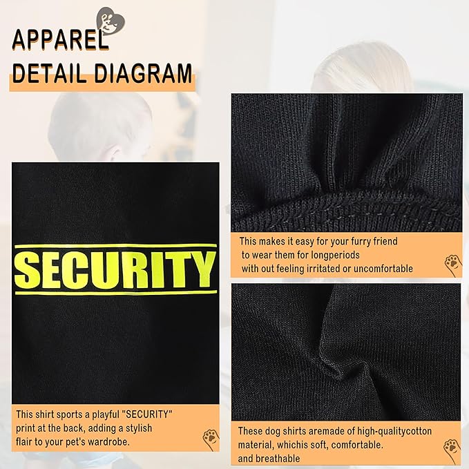 Discover Cozy Cotton Canine Wear: Soft, Lightweight, and Breathable Dog Shirt Vest with Eye-Catching Graphics(Security), Keeping Your Furry Friend Warm and Comfy! Blue XS