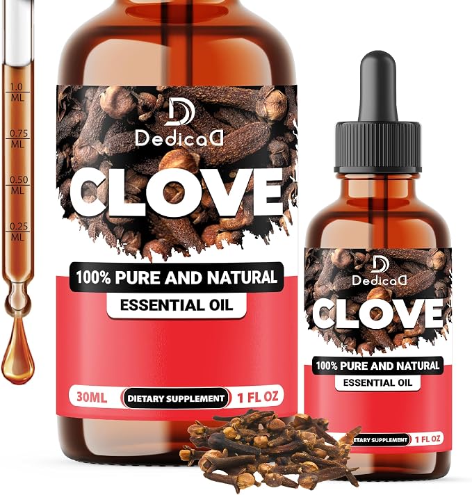 DEDICAD - 1 FL Oz - 30ml - Clove Essential Oil Supplement – for Toothache, Oral Care, Skin & Hair – Clove Oil Organic