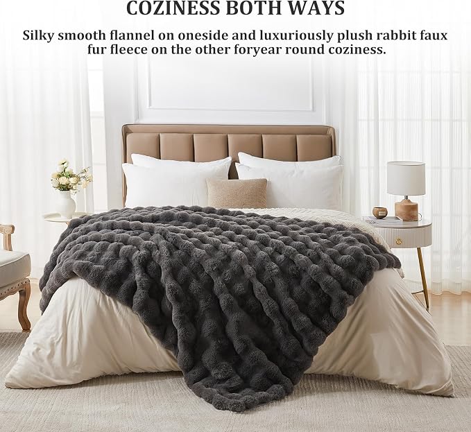 Faux Fur Twin Blanket for Couch, 1000 GSM Cozy Fuzzy Fluffy Soft Plush Thick Bubble Sherpa Blanket for Sofa Bedroom Living Room, Mothers Day Birthday Gifts for Women Home Decor