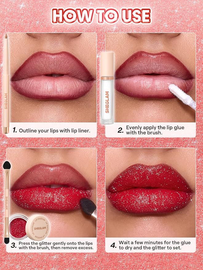 SHEGLAM Lip Dazzler Glitter Kit Long-Lasting Glitter Lip Gloss Sexy Super Stay Non-Sticky Shiny Liquid Kit Lipstick Y2K-Final Act