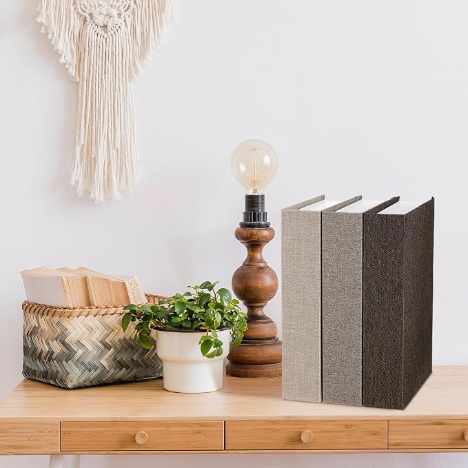 Tioncy 3 Pcs Decor Linen Faux Book Box Set Aesthetic DIY Fake Linen Book Box for Decor Storage Cafe Table Bookshelf Gift Home Keepsake(8.6 x 6.1 x 1.8 Inch,Khaki, Dark Coffee, Light Coffee)