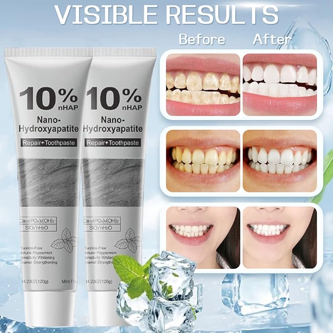 2Pcs Hydroxyapatite Toothpaste, 2026 New Upgraded Formula 10% Nano-Hydroxyapatite Toothpaste for Enamel Protection, Fluoride-Free Toothpastes with Gentle on Sensitive Teeth(120G)