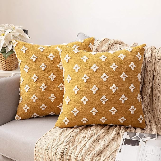 Pack of 2 Flower Tufted Throw Pillows Embroidered Flowers 3 Size and Color Options Come with Inserts (Gray, 18"x18" with Insert)