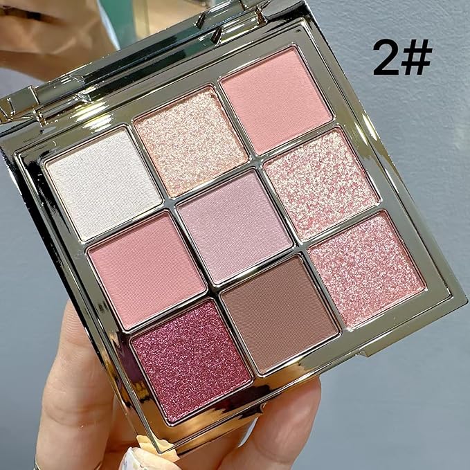 9 Colors Eyeshadow Palette, Matte & Shimmer & Glitter Eye Shadow, Highly Pigmented Silky Smooth Powder Waterproof Long Lasting Makeup Palettes. (Color 2)