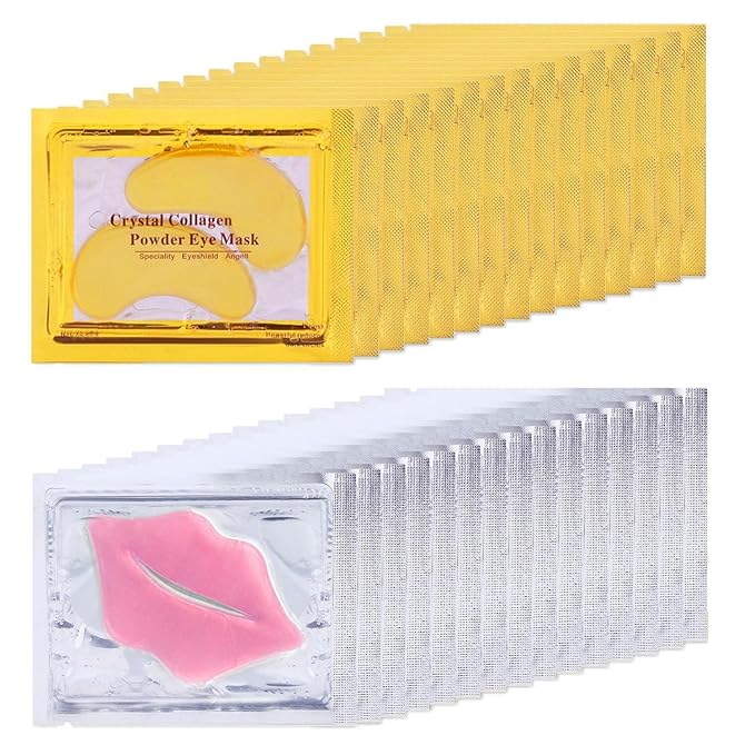 Miniling 30 Pairs 24K Gold Eye Masks & Lip Masks, Under Eye Patches for Dark Circle and Puffy Eyes, Moisturizing Lip Mask Skincare, Valentines Day Gifts, Bridesmaid Gifts, Bulk Gift for Women