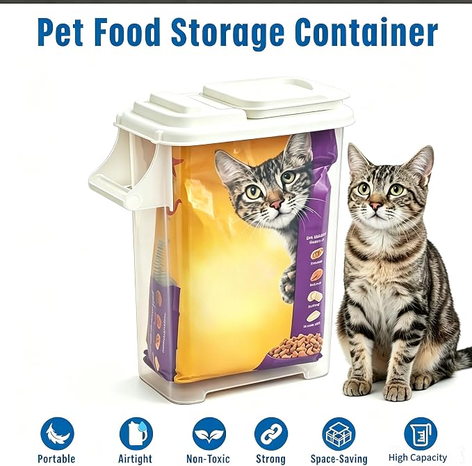 Pet Food Storage Container 16 Quart, Large Capacity Grain Bin with Easy Pour Spout, Airtight Bird Feeder and Dog Cat Treats Dispenser for Kitchen Pantry Organization