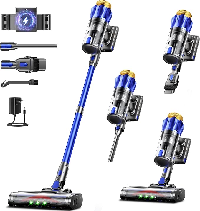 Cordless Vacuum Cleaner, 650W 55KPa Powerful Suction, 70Mins Self-Standing Stick Vacuum with Anti-Tangle Brush, Touch Screen & 1.8L Dust Cup, Vacuum Cleaners for Home, Pet Hair, Carpets & Hard Floors