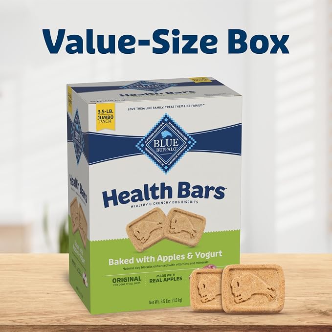 Blue Buffalo Health Bars Apples & Yogurt Dog Biscuits, 3.5 lb | Oven-Baked, Crunchy Texture, No Chicken By-Product, Corn, Wheat, or Soy