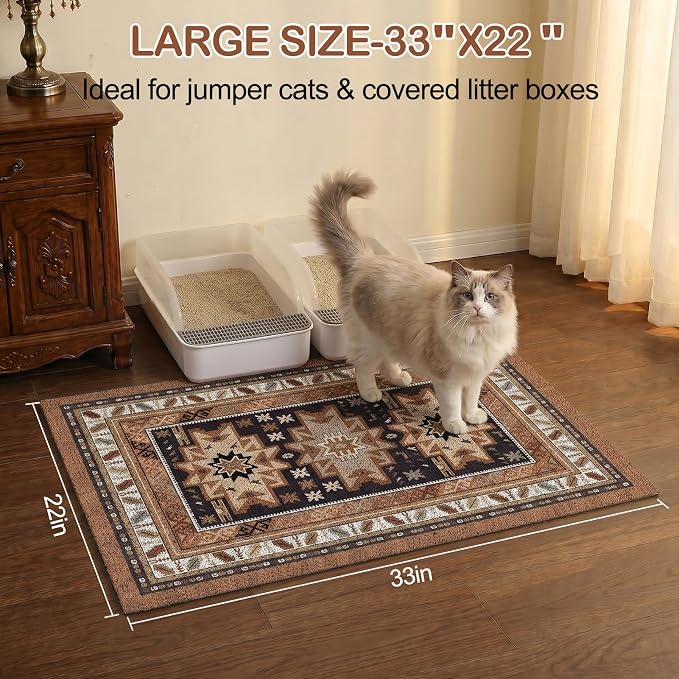 Glittme Cat Litter Mat with Non-Slip Bottom Litter Box Mat 33"X22" Litter Trapping Mat Easy to Clean Washable Cat Food Mat for Kitty,L