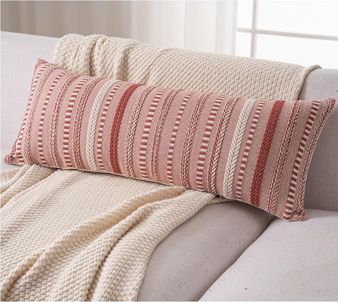 Cethom Boho Lumbar Pillow Covers 14x36 Long, Farmhouse Decorative Couch Pillow Cases, Rust Accent Pillows of Bed, Sofa Bedroom Living Room Home Decor Cushion Cover, Pack of 1