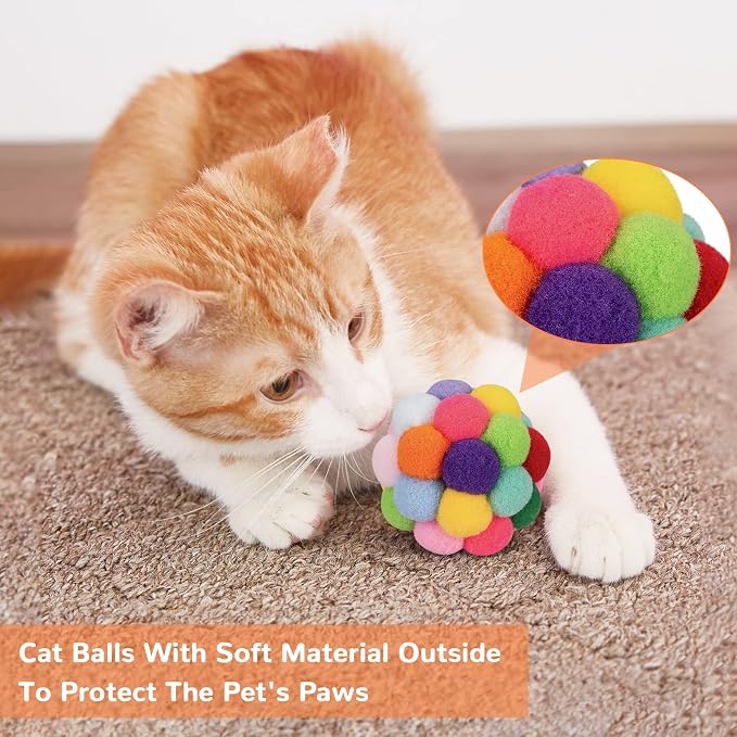 Retro Shaw Cat Toys Balls with Bells Inside, Kitten Toys Pack 6Pcs