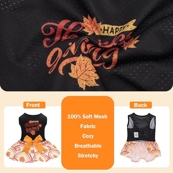 CuteBone Dog Mesh Dress Thanksgiving Puppy Sundress Pet Outfit Summer Fashion for Small Dogs Girl Cat Clothes