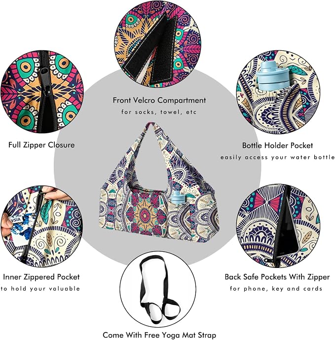 Yoga Mat Bag Large Yoga Bag and Carrier with Strap Zipper and Pockets Fits All Your Stuff Yoga Tote Pilates Bags for Women Fit Most Size Mats