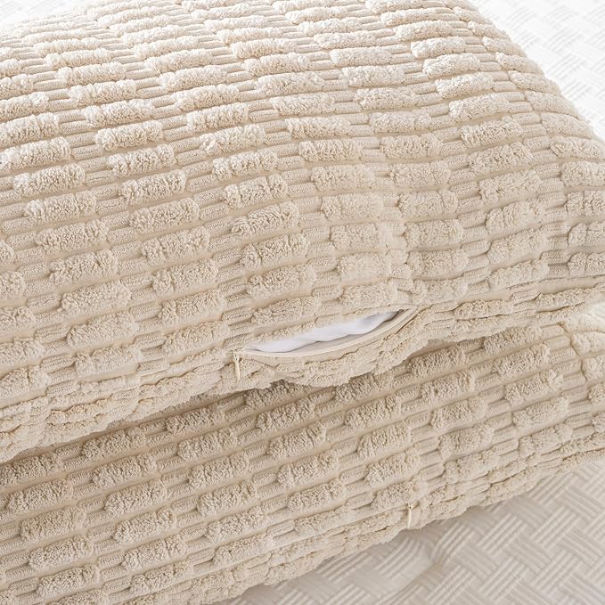 Fancy Homi Decorative Throw Pillow Covers for Bed Couch Bedroom Bench, Soft Corduroy Solid Pillow Case, Rustic Farmhouse Boho Room Decor,54" x 20" (Pack of 1),Tan