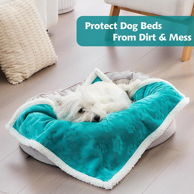 Pet Blankets for Cats - Waterproof Cat Blanket Washable - Sherpa Fleece Puppy Blanket, Soft Plush Reversible Throw Protector for Bed Couch Car Sofa, 30"X40", Teal