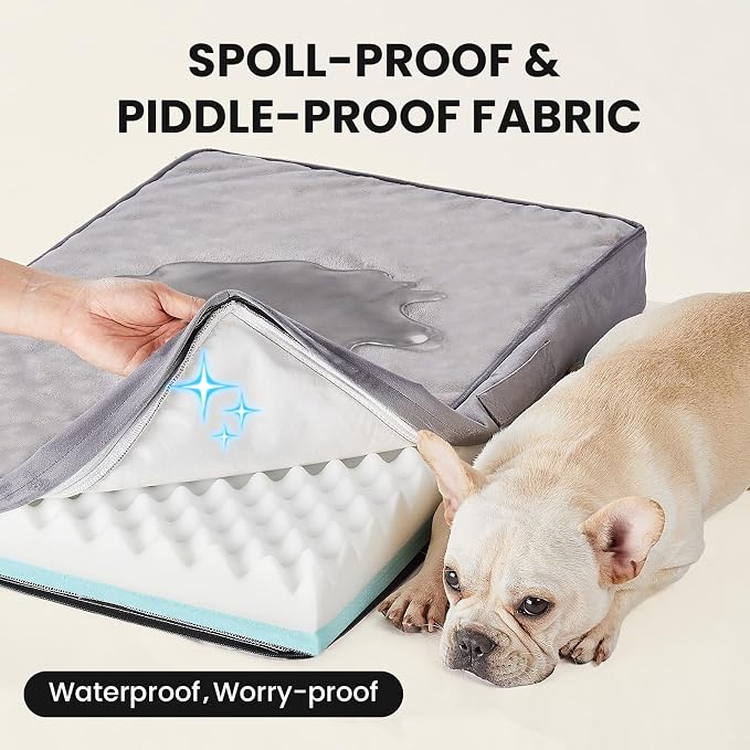 OhGeni Orthopedic Waterproof Medium Dog Bed, Memory Foam, 30 inch(Gray) | Machine-Washable Removable Cover in Easy-Clean Fabric, Reversible Memory Foam & Easy-Carry Handle, Suitable for Crate