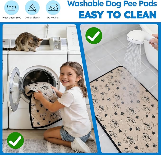 Washable Pee Pads for Dogs, 2 Pack Reusable Puppy Pads, Absorbent & Leakproof Potty Pads for Dogs and Cats, Non-Slip Pet Training Pads for Whelping Playpen Crate, Coffee 28"x40"
