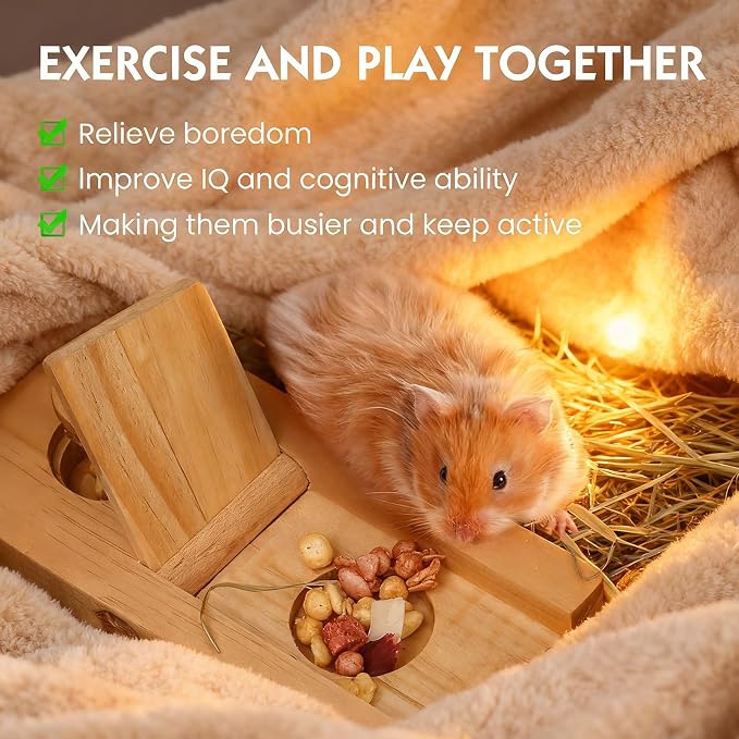 2 Pack Guinea Pig Foraging Toys, Guinea Pig Enrichment Toys Wooden Interactive Bunny Puzzle Toys, Small Animals Hide Treats Dispenser for Hamster, Rabbits, Bunny, Chinchillas