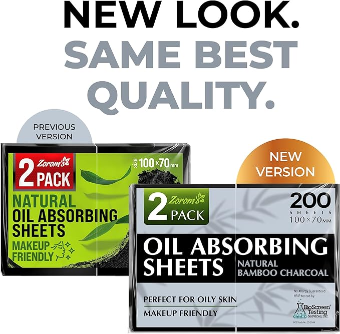 Natural Oil Blotting Sheets for Face with Bamboo Charcoal - 2pk/200 Makeup Friendly Oil Absorbing Sheets for Face - Blotting Papers for Oily Skin - Perfect for Keeping in Purse - Oil Control Film